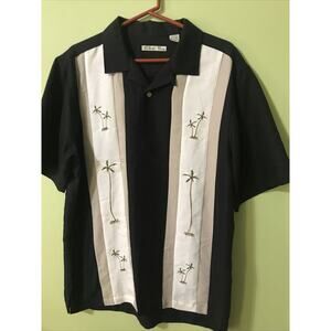 Batik Bay Men's Hawaiian Shirt Black Size L Large Short Sleeve Palm Trees